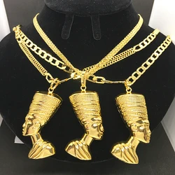 Necklace African Ancient Egyptian Queen Nefertiti Pendants For Women Hip Hop Men Gold Color Jewelry Accessories Large Size