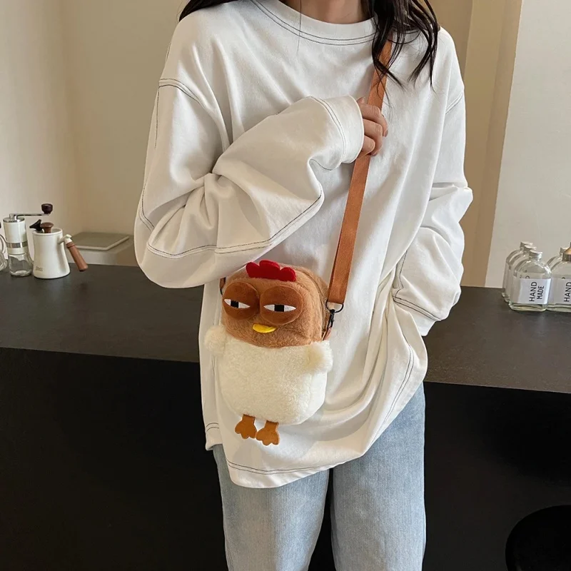 Cute internet celebrity silly chicken plush bag new women bag personality cute doll shoulder crossbody bag