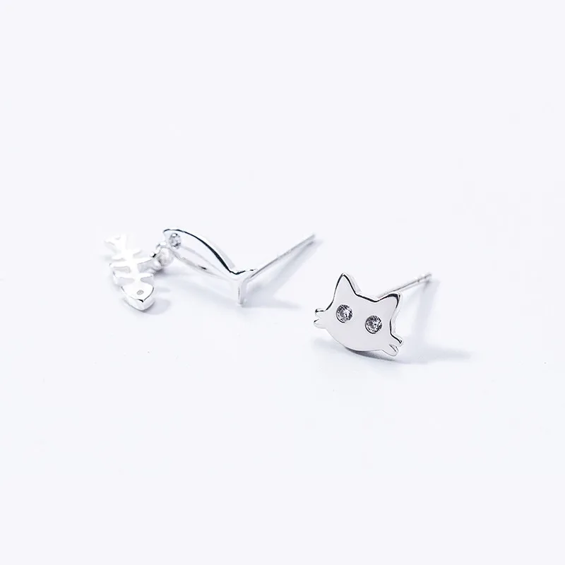 

New in 925 Sterling Silver Fish Cat Zircon Piercing Stud Earrings For Women Wedding Jewelry Wholesale ​ Money 925
