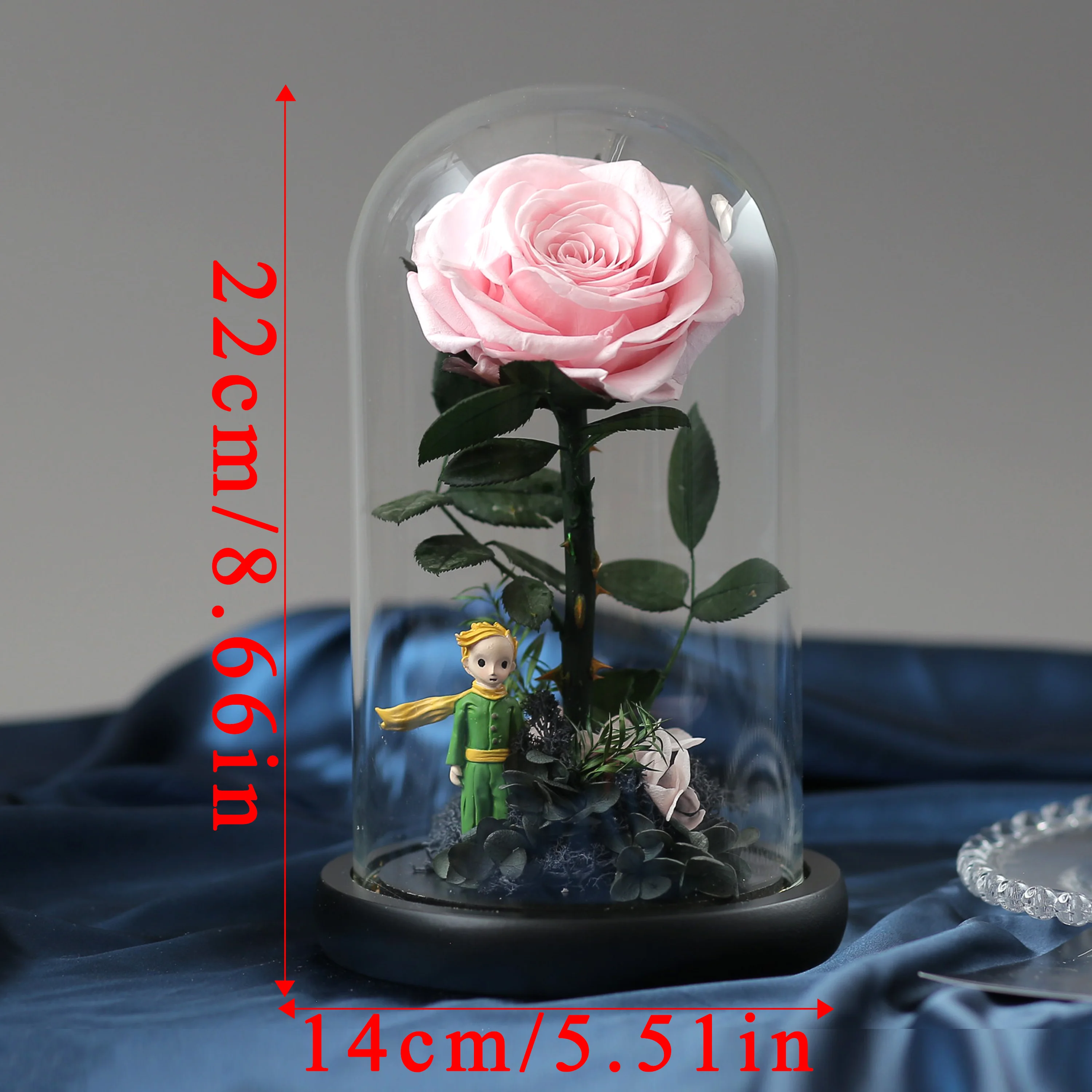 Eternal Rose Little Prince & Preserved Carnation/Gypsophila in Glass Dome, Long-Lasting Real Flower Birthday Christmas Gift