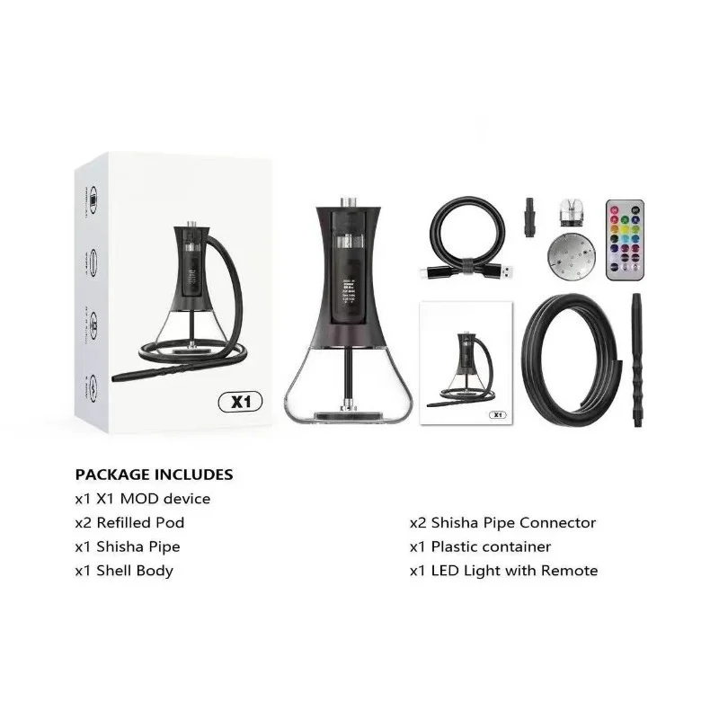 EHUKA X1 Electronic Hookah, Smart LED, Rechargeable, Refillable Shisha Vape
