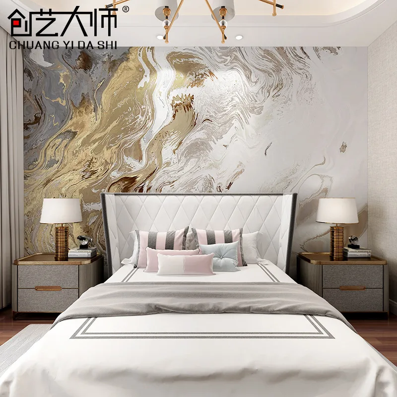 Customized products Customized products luxury bedroom wallpaper living room abstract artistic conception golden landscape art TV background mural