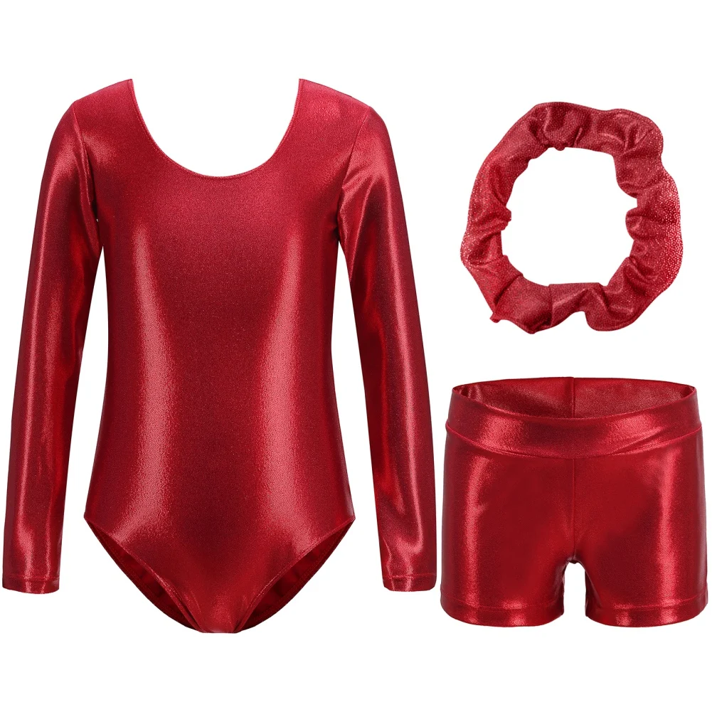 Kids Ballet Dance Leotard Long Sleeve Gymnastics Bodysuit with Shorts Performance Dancewear Fitness Sportswear Swimwear