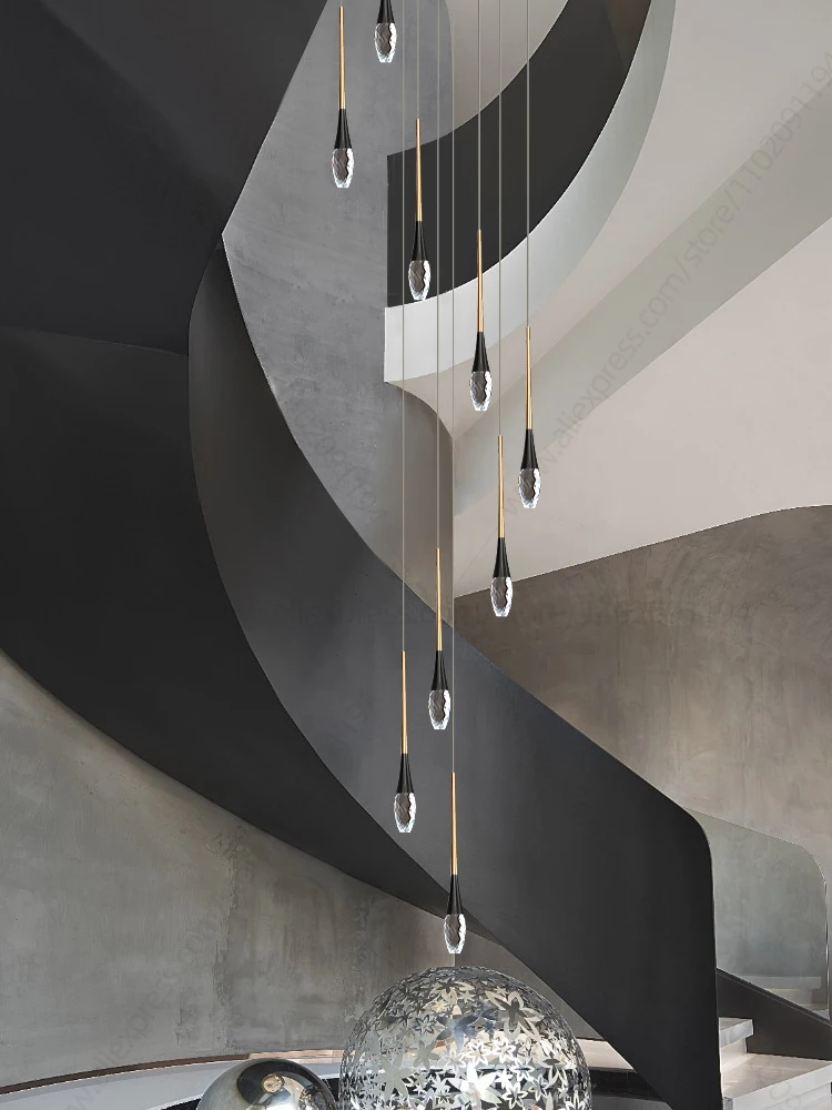 

Modern LED Crystal Pendant Light Living Room Pendent Lamp Nordic Style Hanging Villa Staircase Chandelier Furniture Decoration