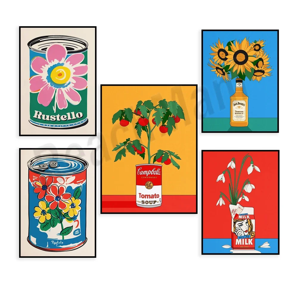 Sopa de tomates, planta de tomate en lata de sopa Campbell, cartel de lata de sopa, arte pop, decoración de pared retro elegante para sala de estar