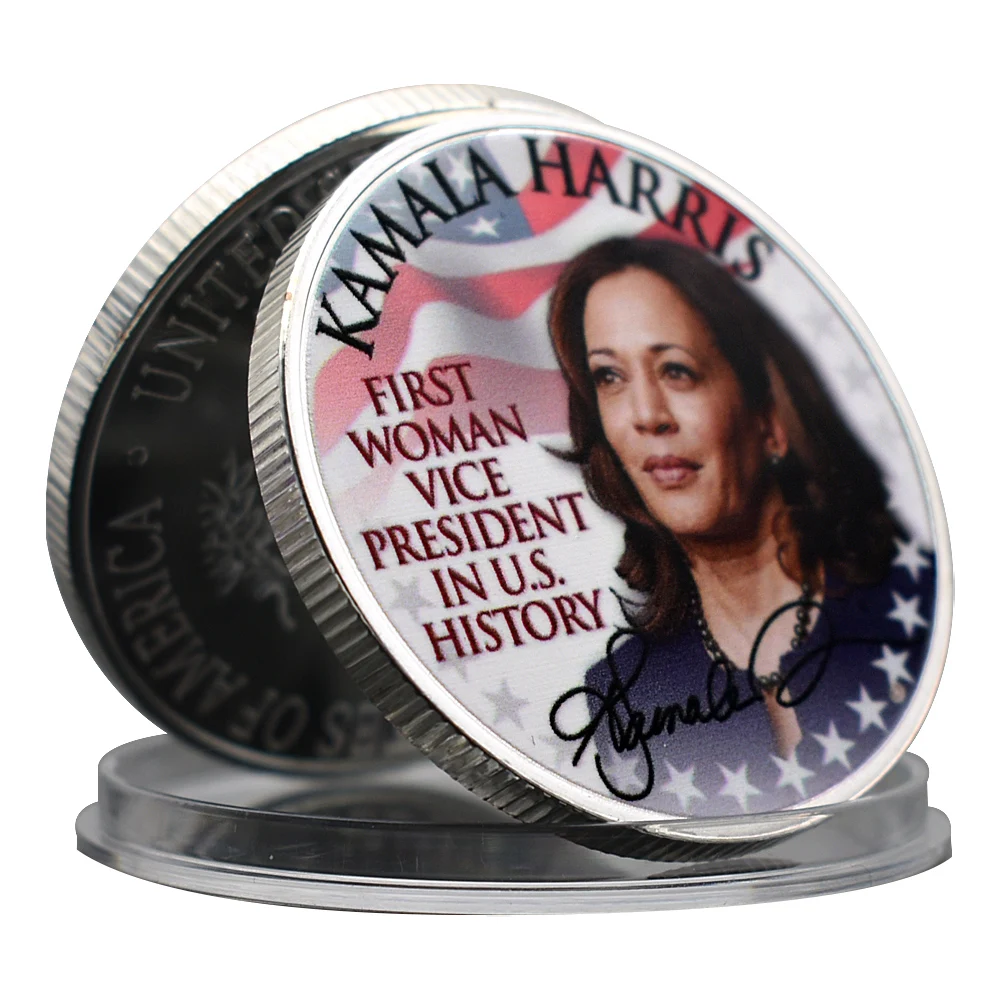 Kamala Harris Silver Plated Challenge Coin First Woman Vice President in Us History Metal Medallion Fans Collection Gift