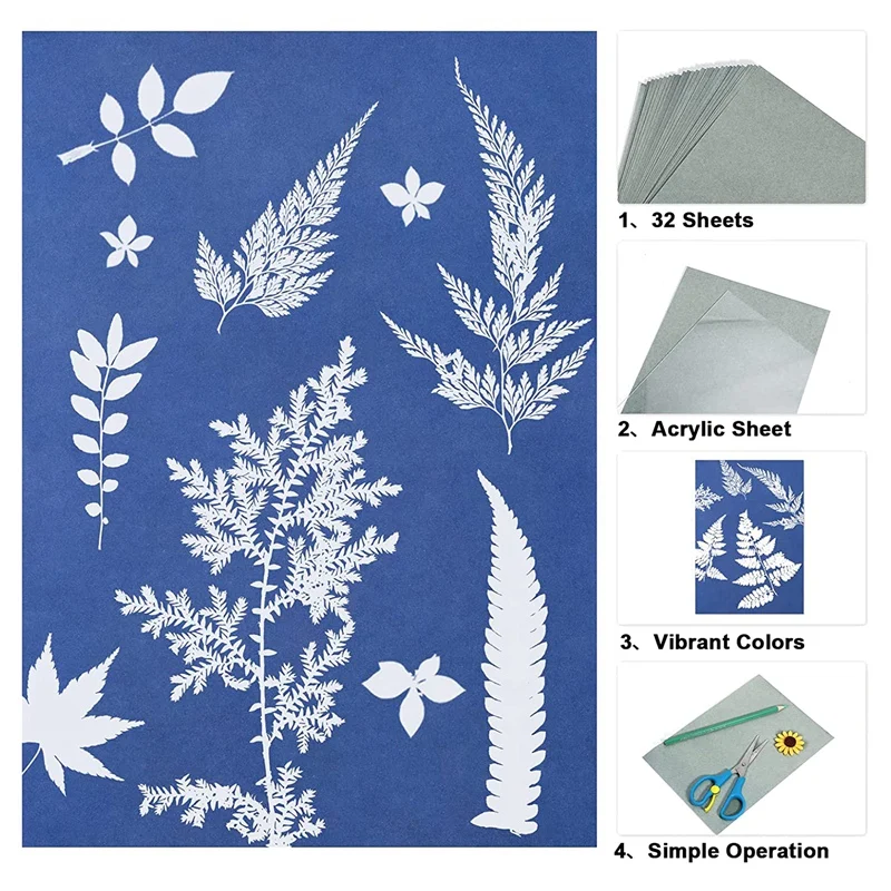 33 Pcs Sun Print Paper Cyanotype Paper Kit, A5 Solar Drawing Paper Sensitivity Sun Print Nature Printing Paper