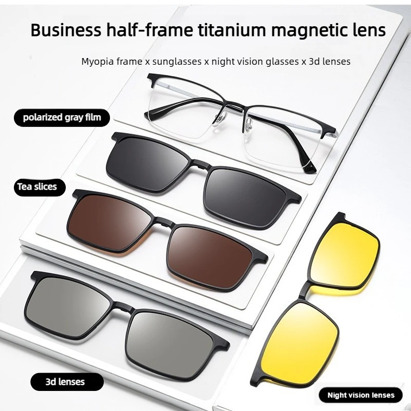 

4 in 1 Men's Business Magnetic Prescription Reading Glasses Lightweight Eyeglasses for Office and Daily Use Magnetic Sunglasses