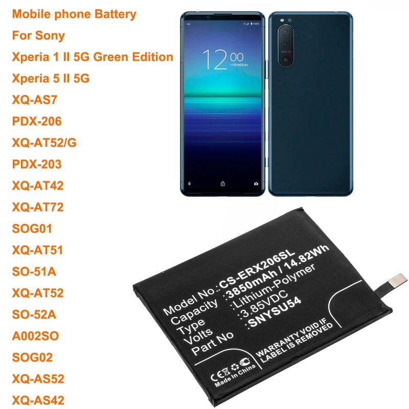 For Sony Xperia 5 II 5G,XQ-AS7,PDX-206 XQ-AT42 XQ-AT72 XQ-AT51 XQ-AT52 XQ-AS52 XQ-AS423850mAh Battery SNYSU54