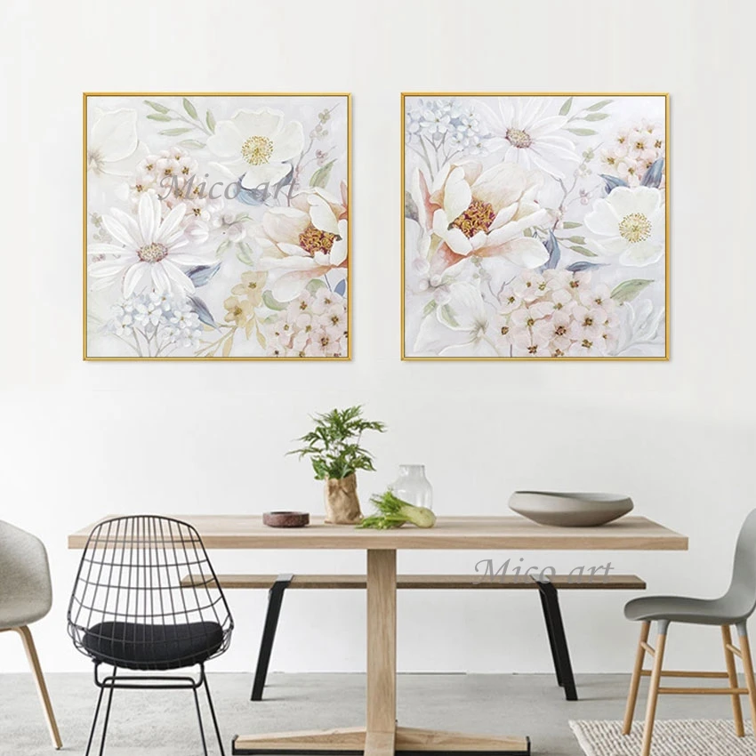 

Linen Canvas Art Modern Decor 2PCS Abstract Beautiful Picture Artwork Large Size Frameless Flower Painting Designs For Wall