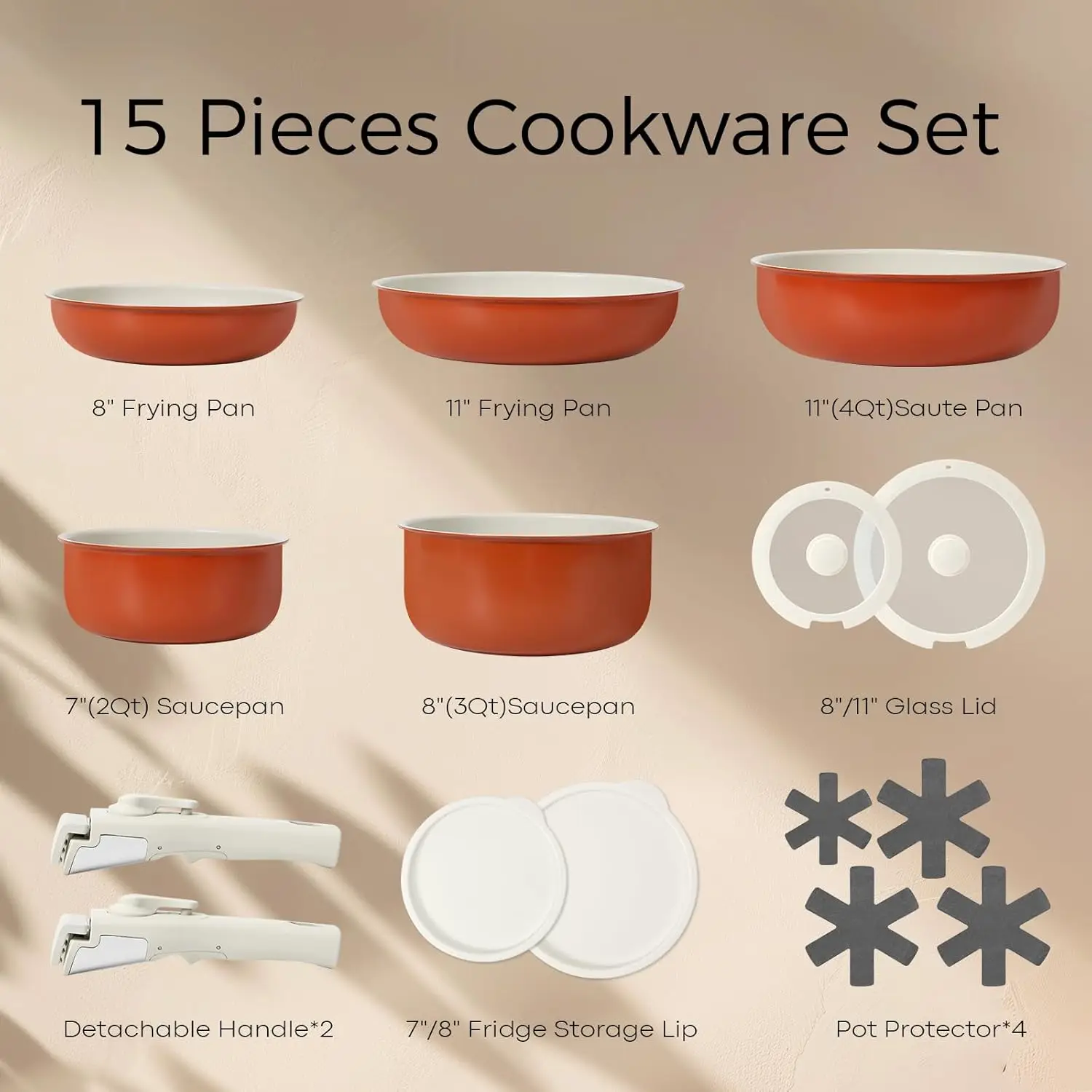 15-Piece Nonstick Cookware Set for Kitchen and RV, Oven & Induction Safe