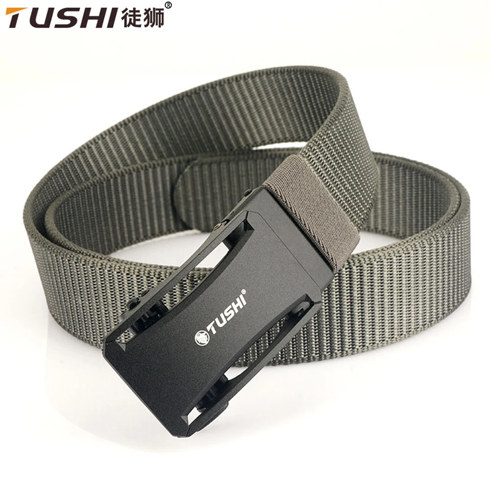 TUSHI Metal Automatic Buckle Canvas Men Belt Thick Nylon Jeans Pants Belt Casual Outdoor Multifunctional Tactical Designer Belts