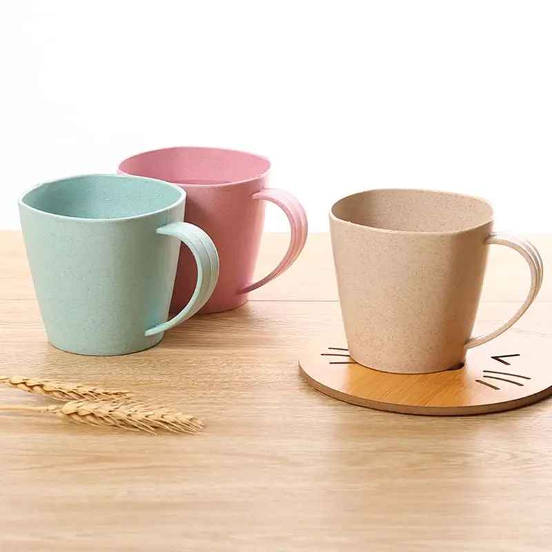 301-400ml Coffee Tea Milk Drink Cup Toothbrush Cup for Home Bathroom Reusable Plastic Eco-Friendly Wheat Straw Cup Juice Mug