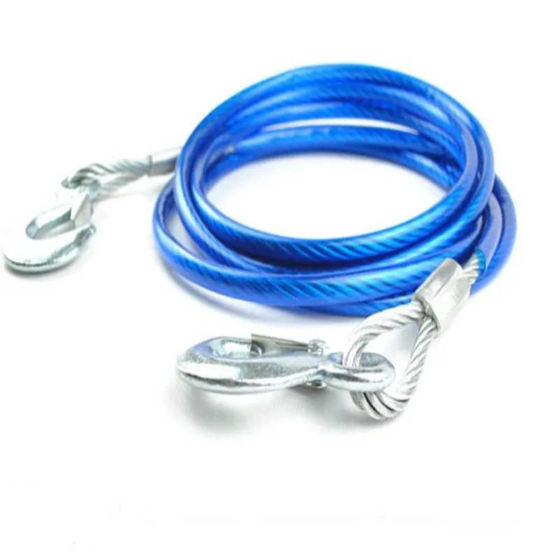 Top selling 4m 5 tons car stainless steel tow rope durable towing rope hauling cable string with hooks