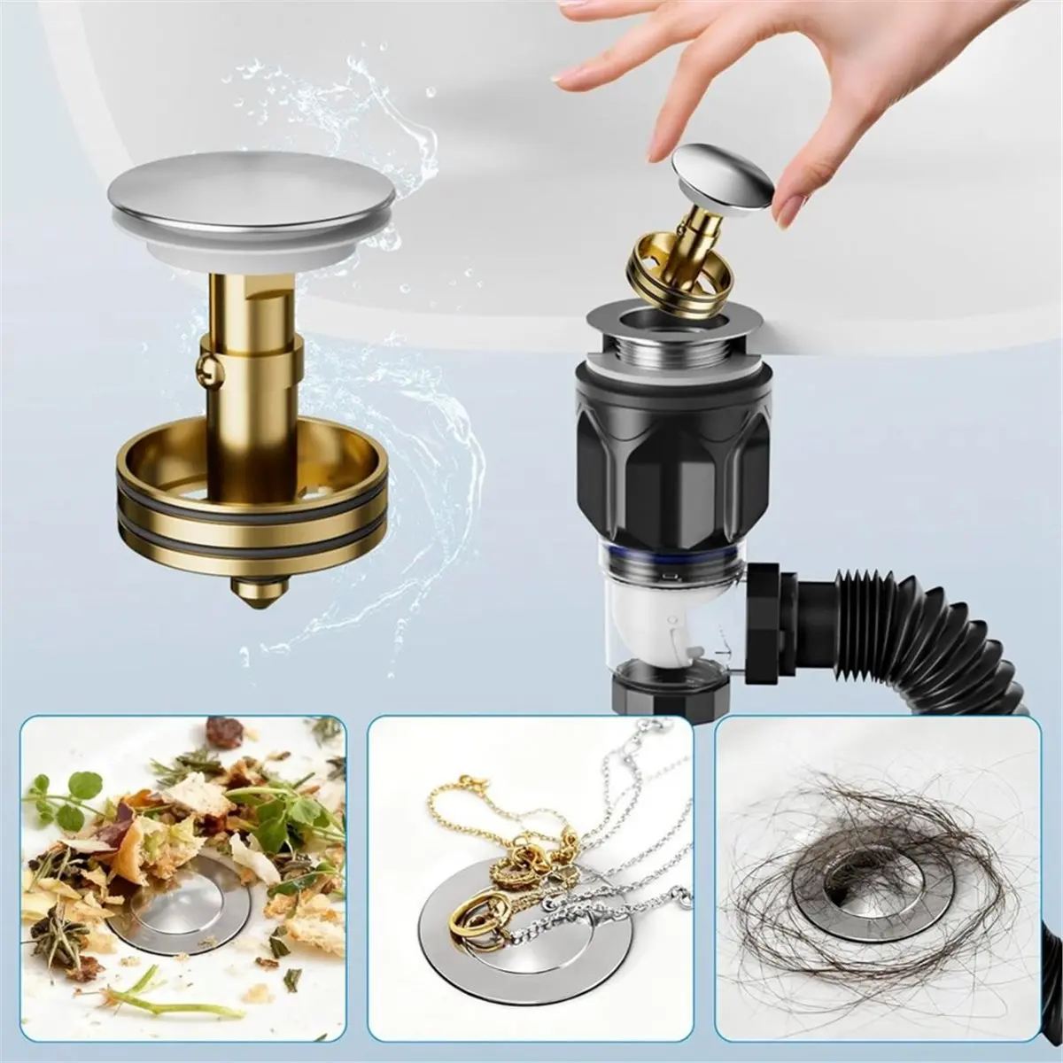 Bathroom Sink Drain Kit with Flexible Expandable P-Trap Sink Drain Pipe Tube Anti-Odor Bathroom Sink Drain Pipe
