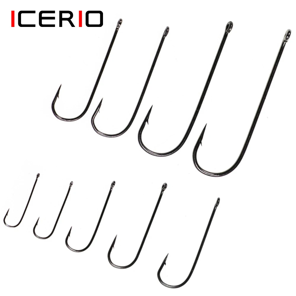 ICERIO 50PCS Aberdeen Long Shank Fish Hook Saltwater Fresh Water Fishing Hooks Sabiki Rig Streamer Fly Hook Size 10 4 2 2/0 3/0