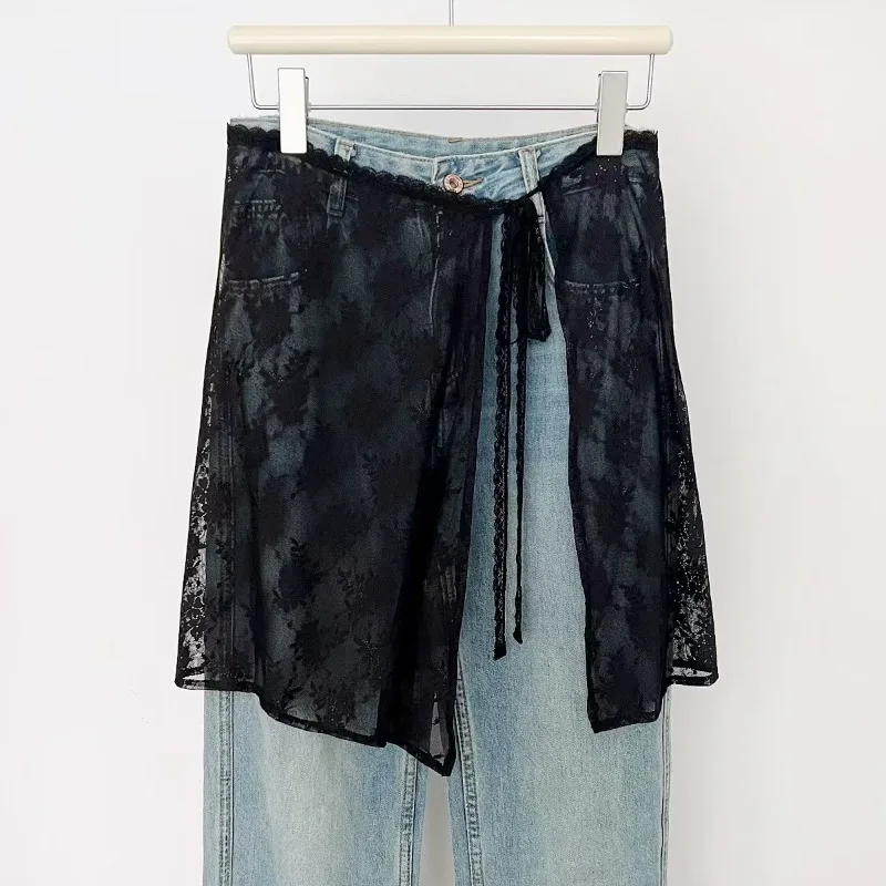 Premium Hollow Out Crochet Lace Skirt Tie Belt Lightweight Floral Retro Casual Daily Summer Skirt for Women Versatile Fashion