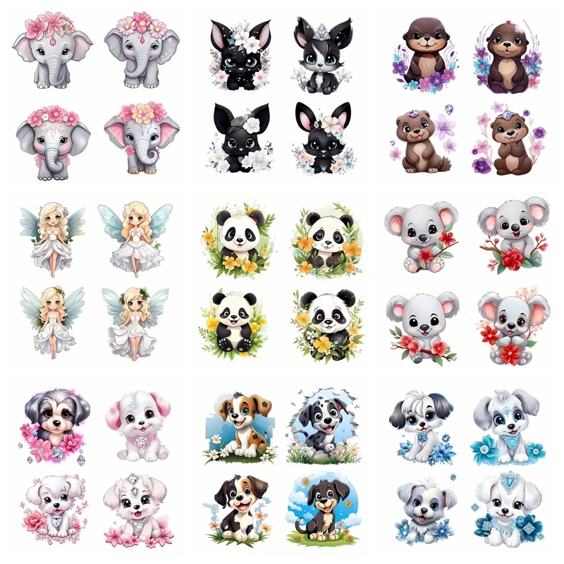 Children's Clothing Stickers, Cartoon Animal, Elephant, Panda, Iron Heat Transfer Printing Vinyl Stickers, DIY T-shirt Stickers