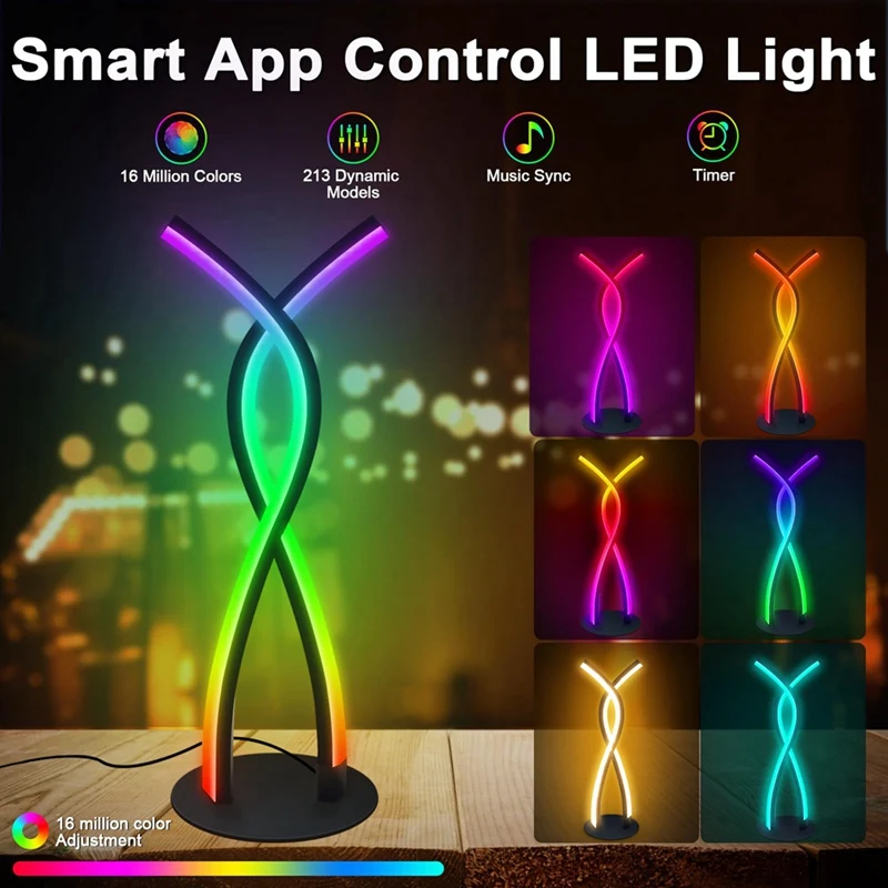AT51-LED Table Lamp RGBIC+W Color Changing Dimmable With Remote Music Sync Smart Bluetooth APP Control Bedroom Night Light