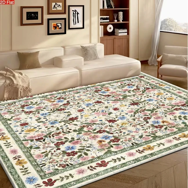 Cream Base Colorful Wildflower Botanical Garden Area Rug Cottage Style carpet flooring for Living Room Bedroom Home
