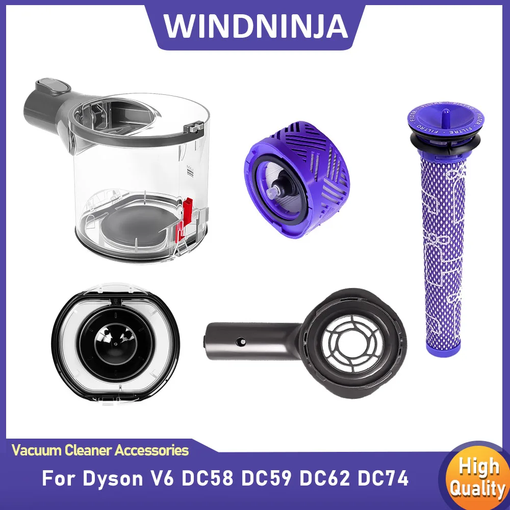 A Interface Dust Bucket for Dyson V6 DC58 DC59 DC62 DC74 Vacuum Cleaner Accessory Dust Bin Lid Rear Motor Cover HEPA Filter Part