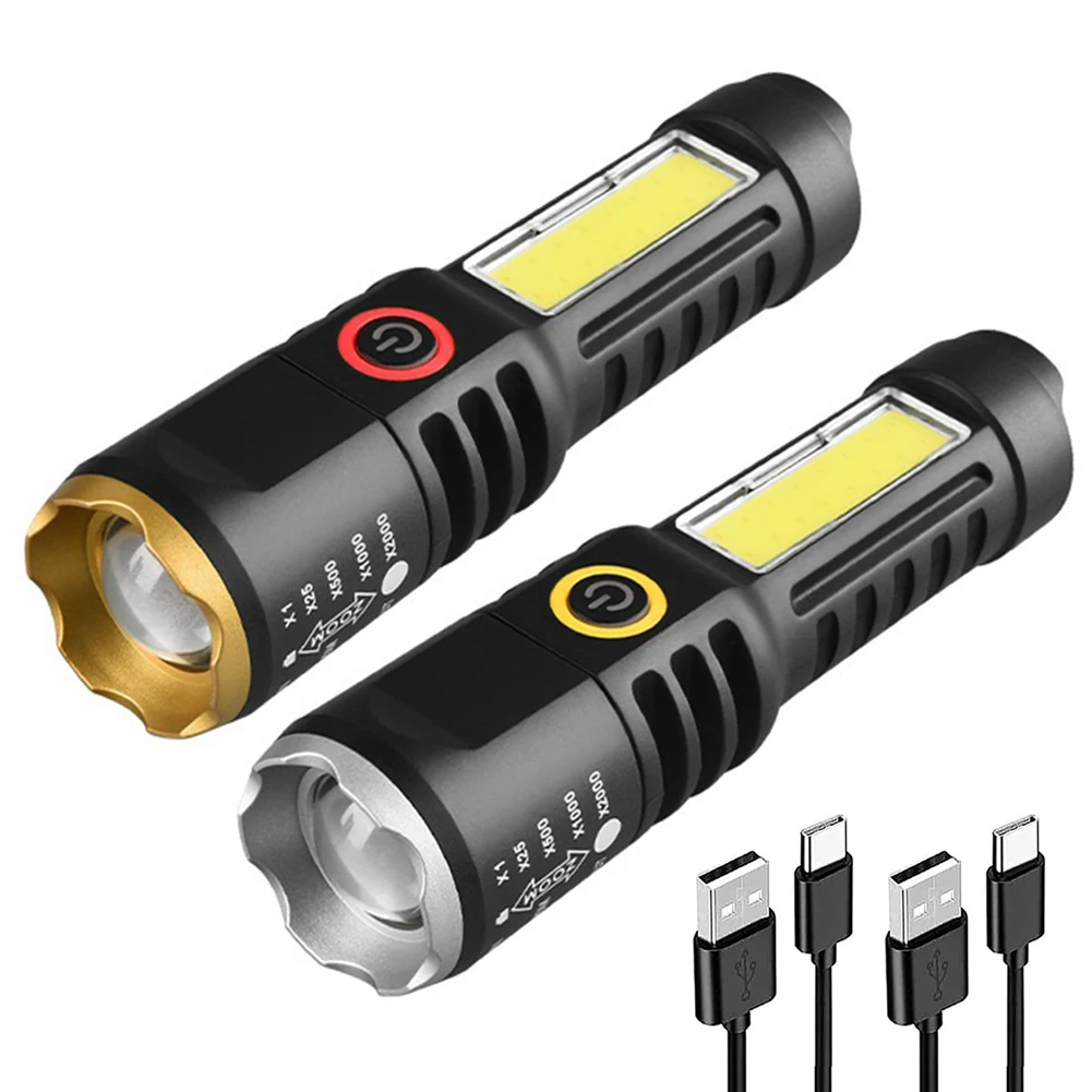 Waterproof Torch Light Telescopic Zoom XPE COB LED Camping Flashlight Type-C USB Charging Hiking Flashlight 4 Modes for Fishing