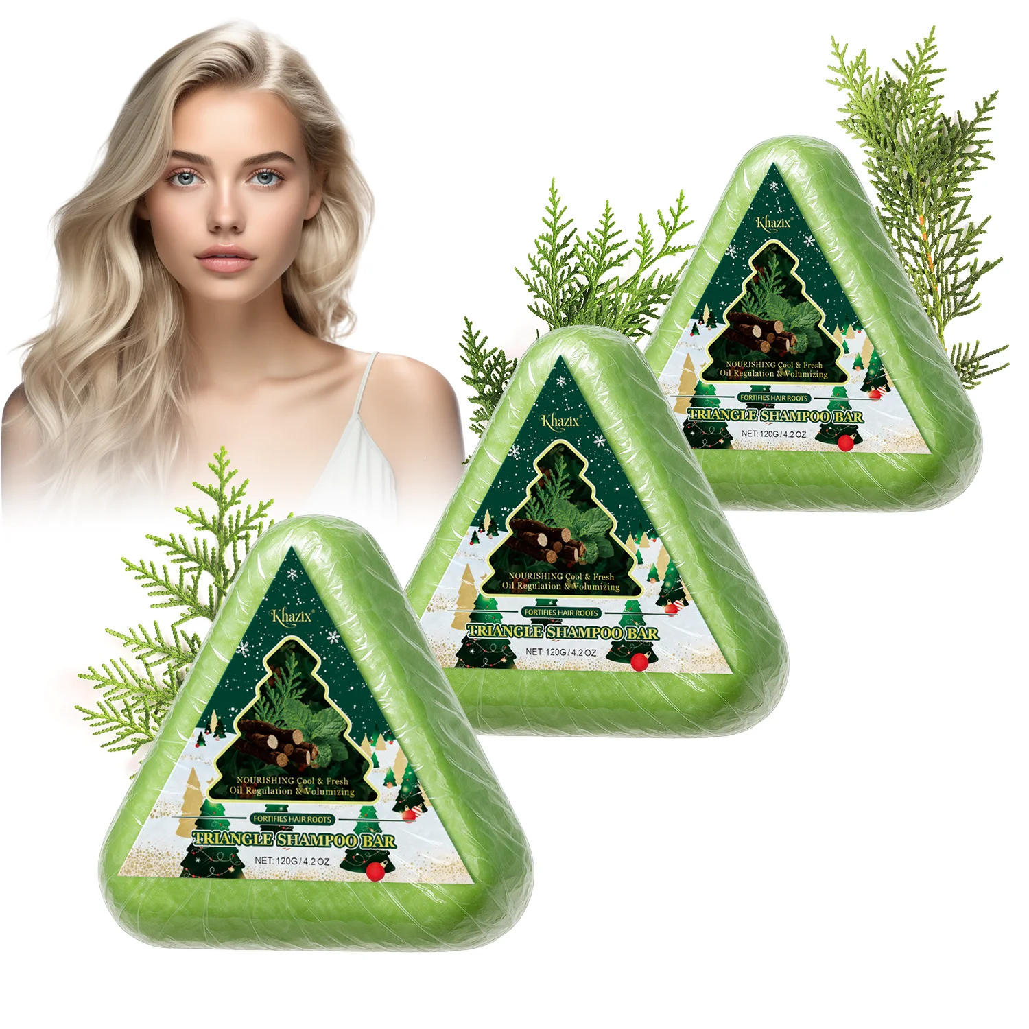 

Green Triangle Soap Shampoo Bar with Usman Grass - Natural Cypress Leaf Solid Shampoo Bar for Natural Herbal Hair Care, Calming.