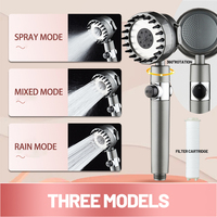 New Shower Head Rainfall High Pressure 3Modes Adjustable Boost Filter One-key Stop Water with Hose for Bathroom Accessories Sets