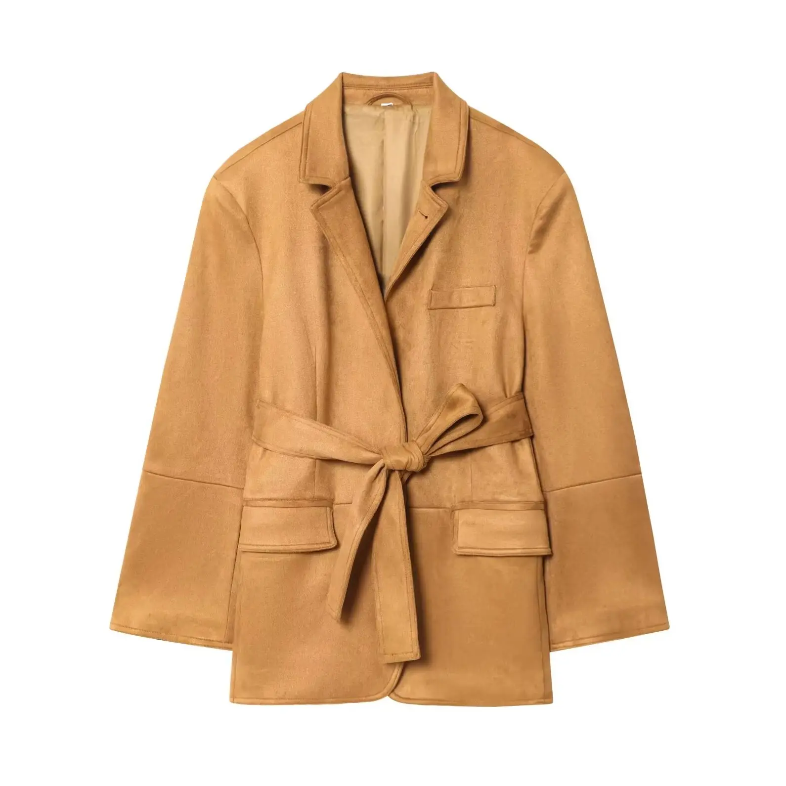 

KONDALA Vintage Solid Elegant Woman Blazer Suede Fashion 2025 Autumn Office Lady Sashes Chic Loose Chic Streetwear Mujer Outwear
