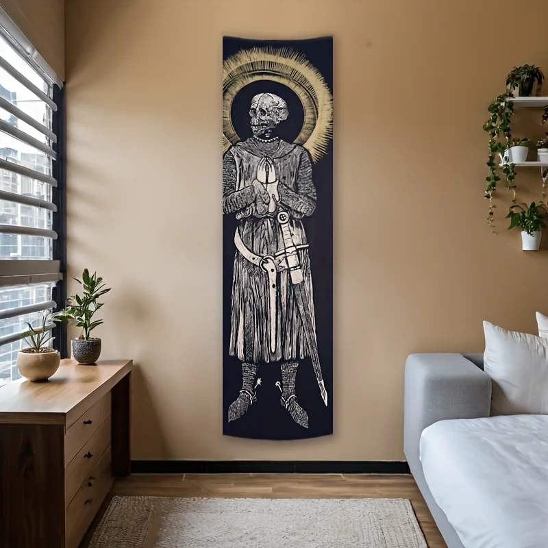 VIKAMA Retro Holy Light Skeleton Templar Tapestry - Prayer Wall Hanging for Dark Boys Room, Retro Aesthetic Home Decor