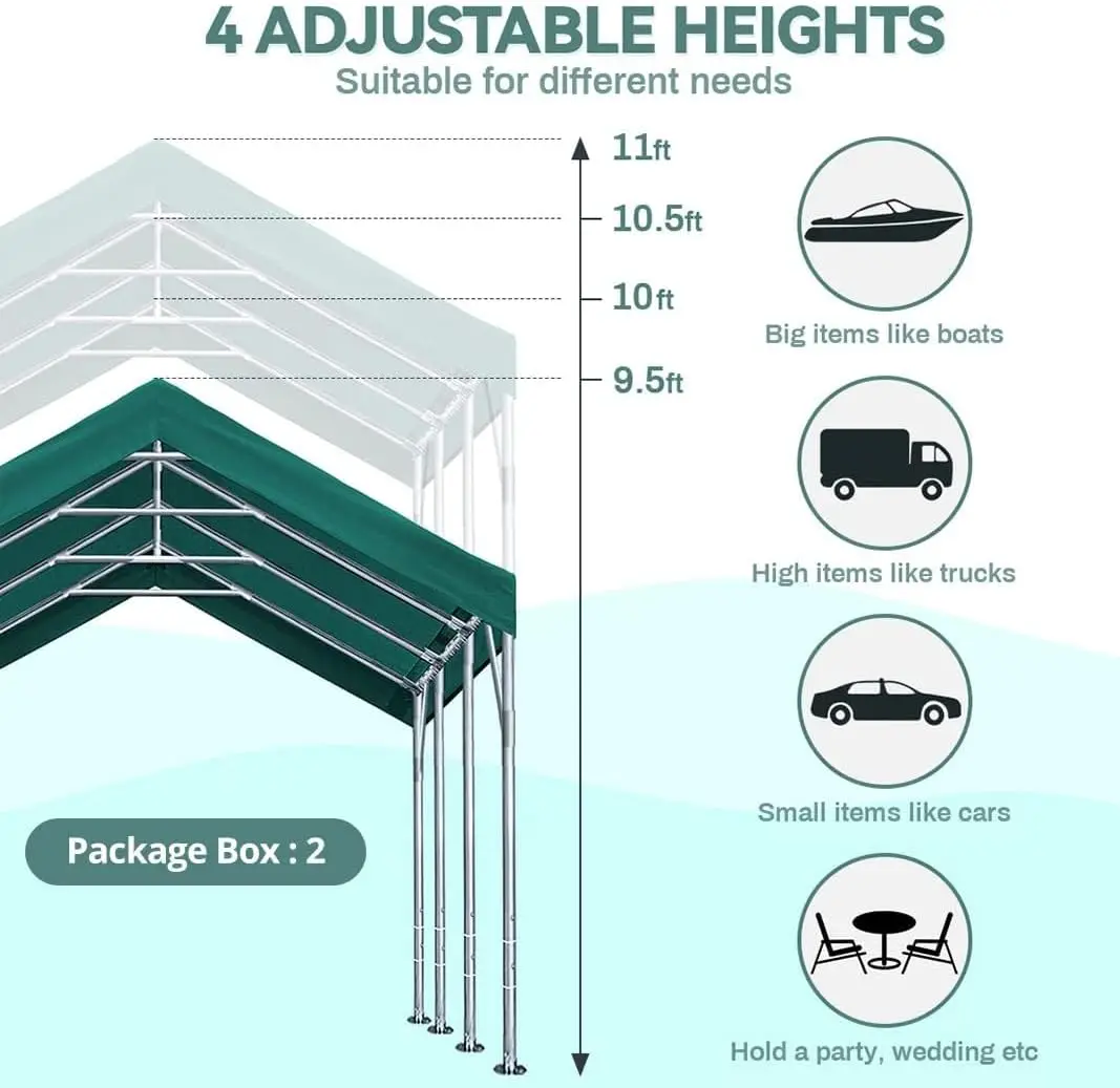 Window Sidewalls and Doors, Adjustable Height from 9.5 ft to 11 ft, Car Canopy Garage Party Tent Boat Shelter