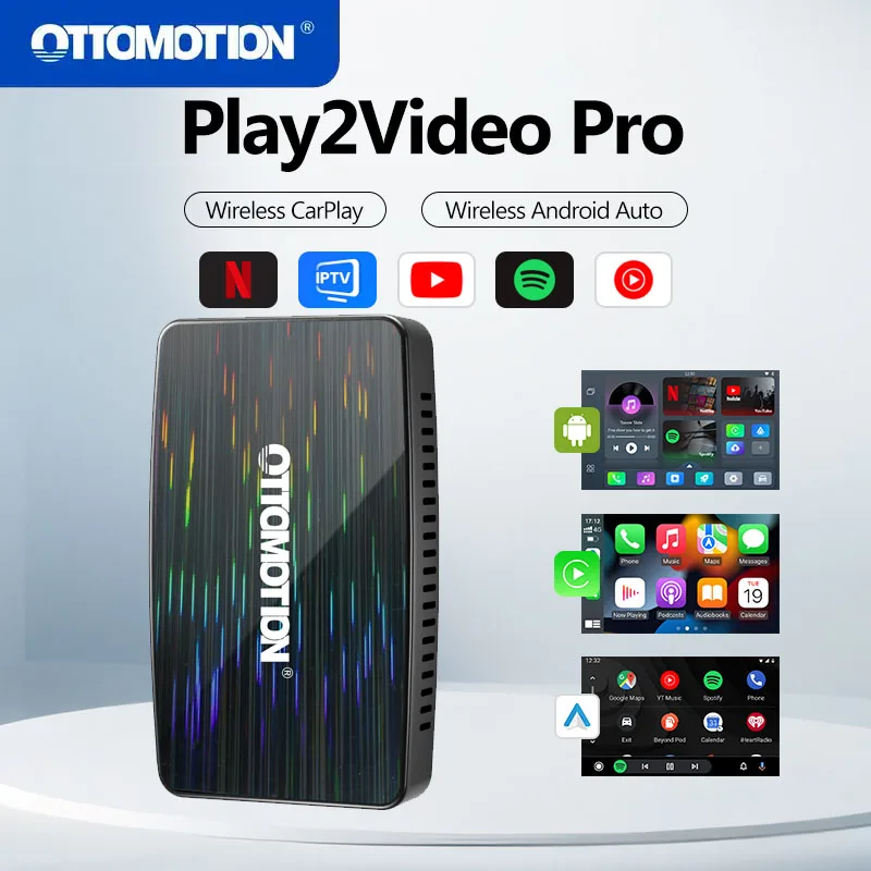 OTTOMOTION Android Ai Box Wireless CarPlay Adapter Android Auto Built in Youtube Netflix Spotify IPTV for Car with Wired Carplay 