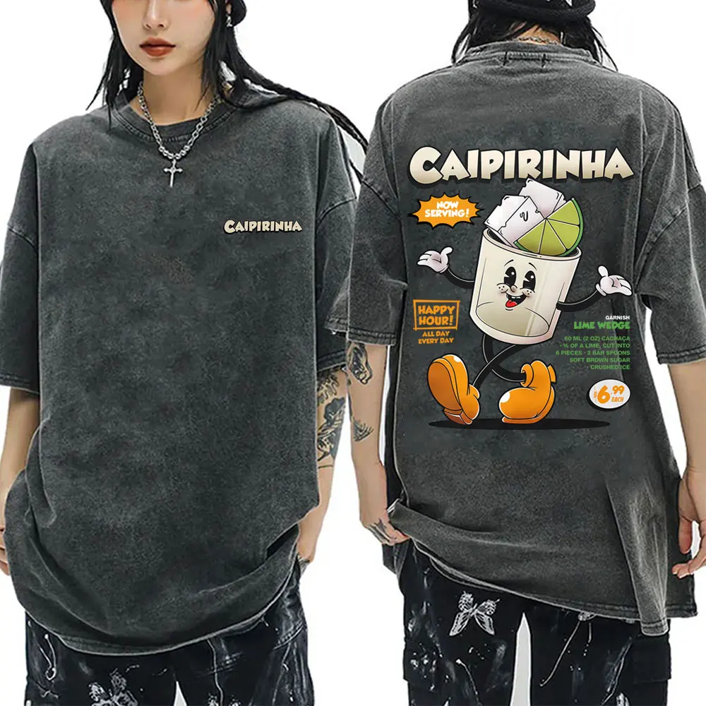 

Caipirinha Cocktail Funny Meme Washed T-shirt Men Women Clothing Art Aesthetic Streetwear Male Casual Soft Cotton T Shirts Tops