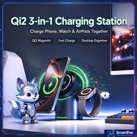 【Qi2 】15W 3In1 Multifunction Phone Charger Magnetic Wireless Charging Station For IPhone18 IWatch AirPod Samsung Touch Rotation