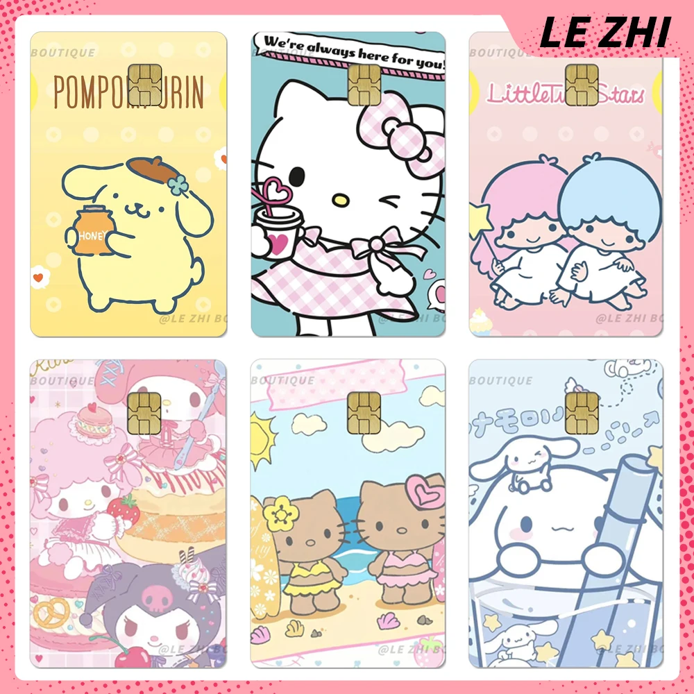 

Sanrio Hello Kitty Kuromi Little Twin Stars Credit Debit Card Party Sticker Cartoon Cinnamoroll Waterproof Small Chip Sticker