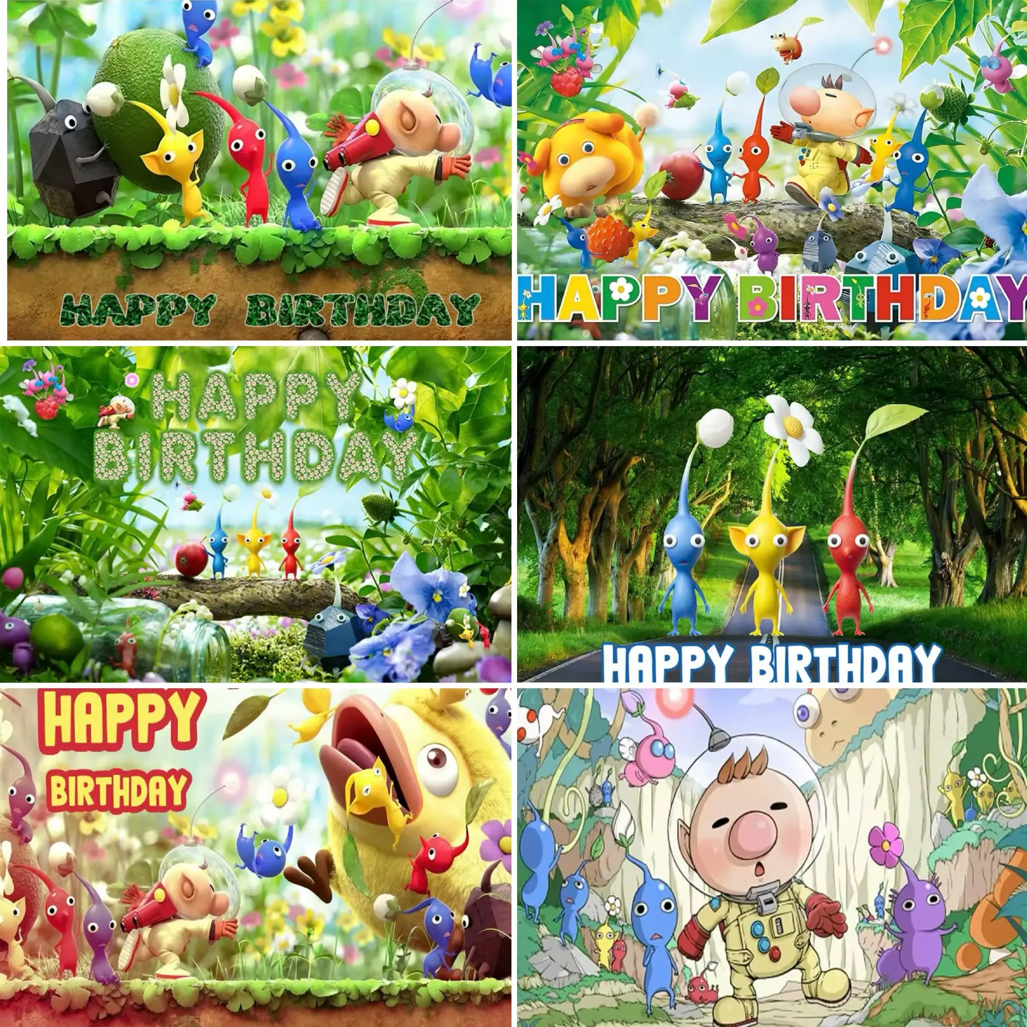 

Cartoon Pik&min Theme Kids Birthday Party Decoration Green Leaf Video Game Photography Background Baby Shower Photo Studio