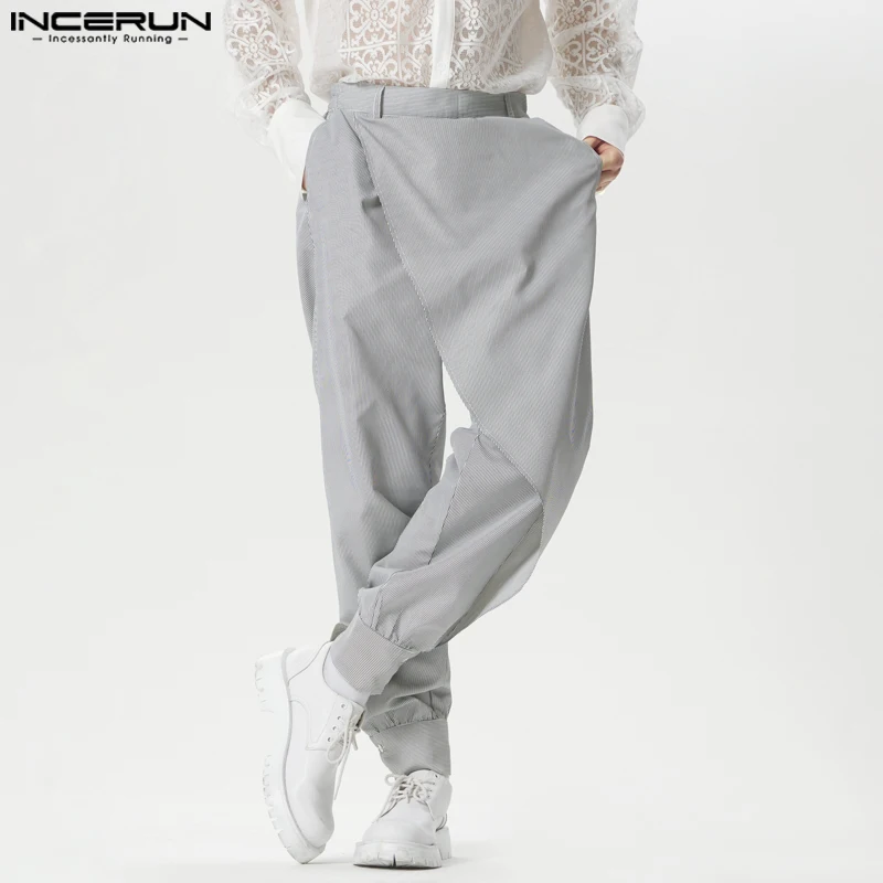 

INCERUN Men's Irregular Pants Striped Loose Joggers Casual Trousers Men Streetwear 2024 Pockets Fashion Leisure Pantalon S-5XL