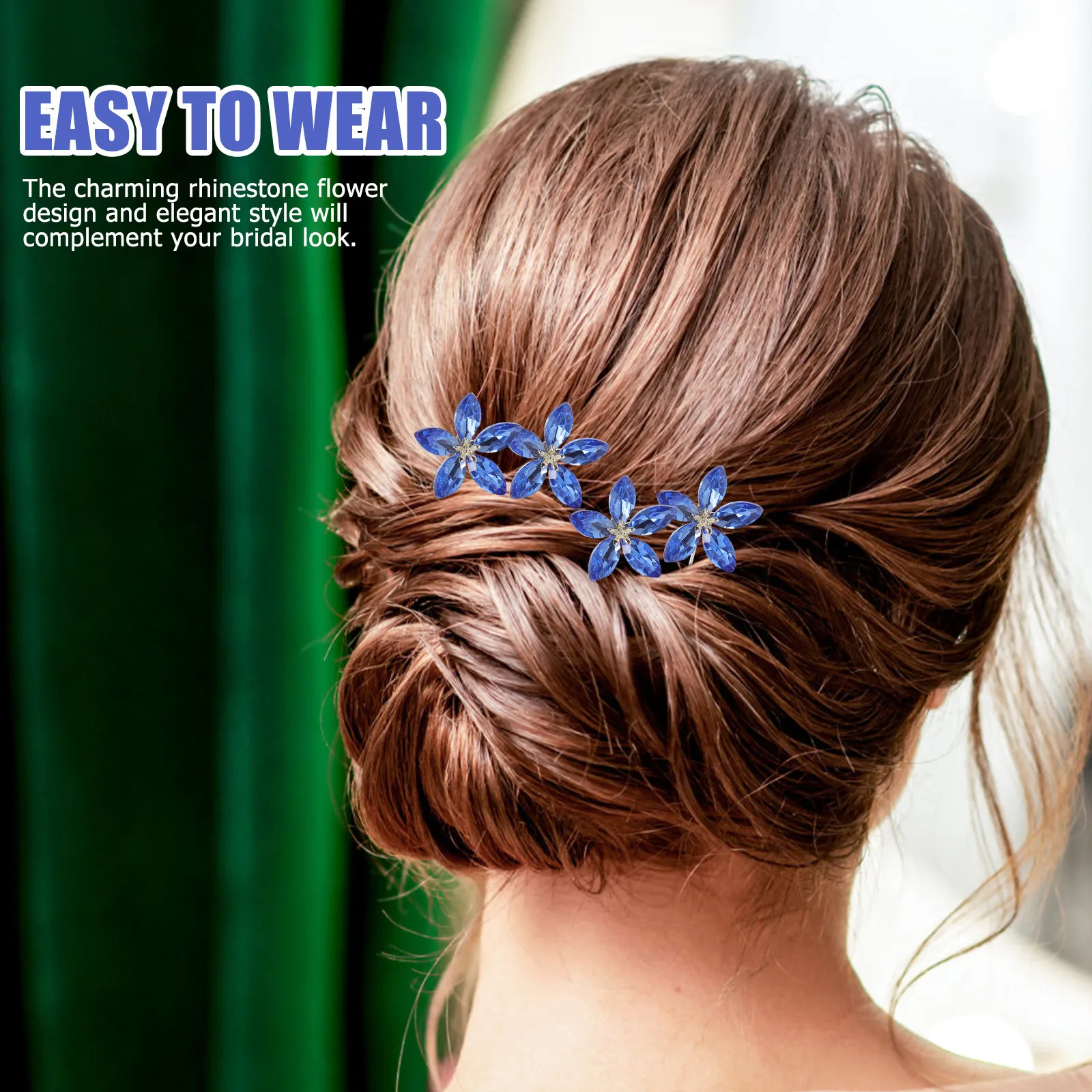 Rhinestone Hair Pins Set – 4pcs U-Shaped Bridal Bobby Pins for Wedding, Bridesmaid & Bun Styling