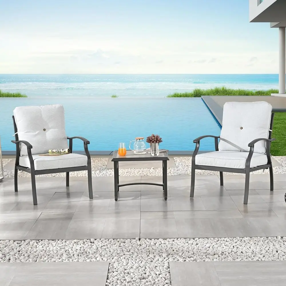 

3-Piece Outdoor Bistro Set with Cushioned Chairs and Coffee Table for Patio, Deck, or Garden