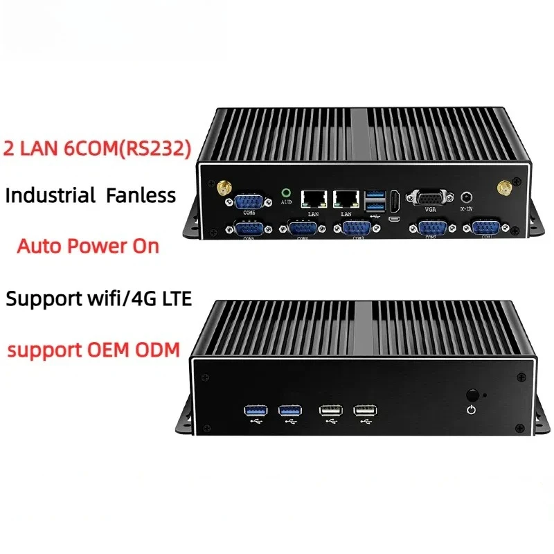 Mini PC industriale Fanless Dual LAN 6 * COM 4G LTE Core i5 4200U i7 4500U J1900 HD WiFi 6 * RS232 RS485 Windows 11 Computer Linux