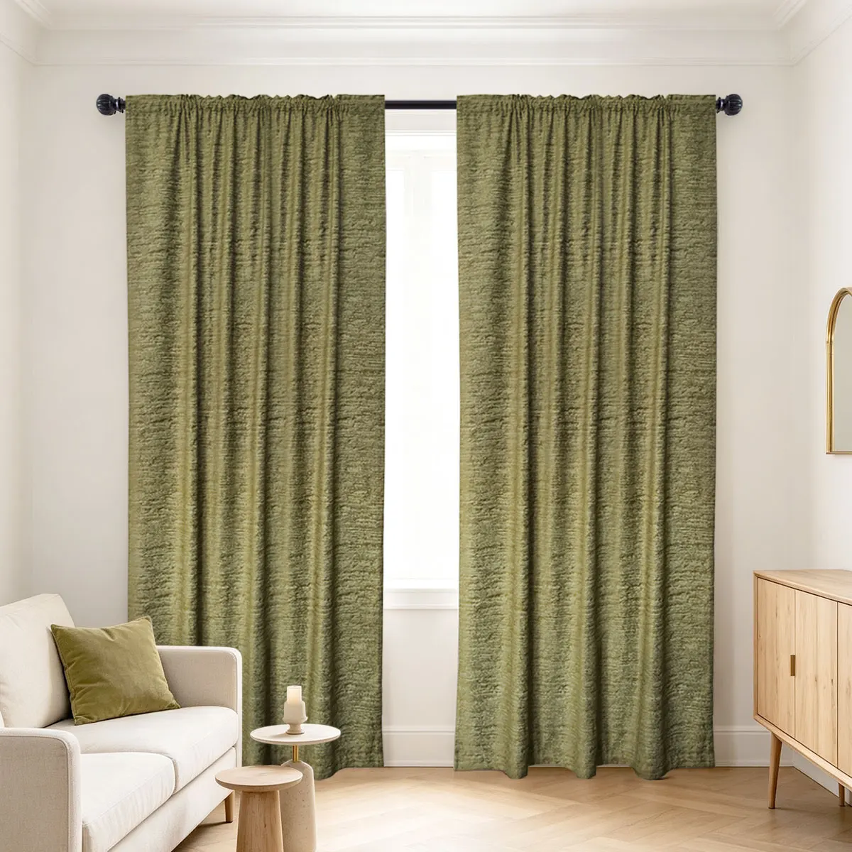 2Pcs Coffee‑Brown Textured Jacquard Curtains, Retro Mid‑Century Style, Rod‑Pocket Thick Blackout Drapes for Living Room Bedroom