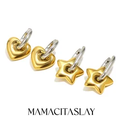 Mamacitaslay Mixed Color Star Heart Charm Hoop Earrings 316L Stainless Steel Waterproof Jewelry For Women Party Everyday Wear