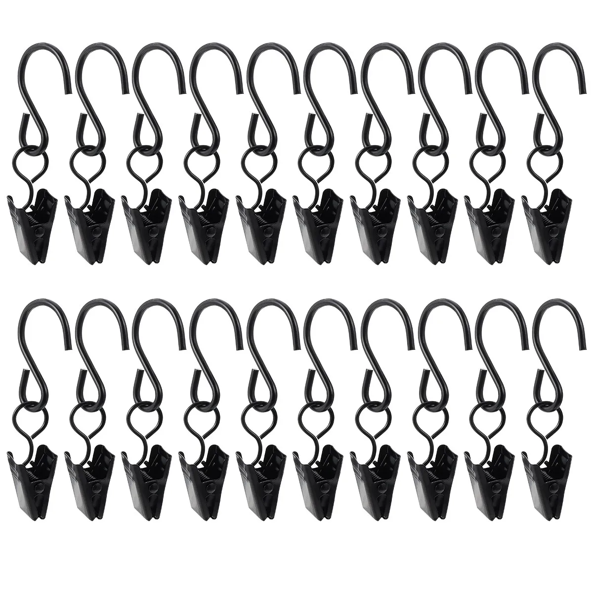 20Pcs Curtain Hook Clips Strong Wear Resistant S-Shaped Iron Shower Curtain Ring Multipurpose Clamp for Clothes Towels Blankets
