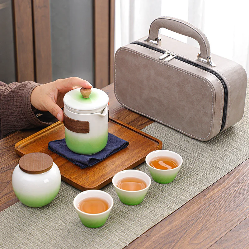 

Portable express travel tea set, gradient ceramic brewing teapot, filtering tea cup, business small set