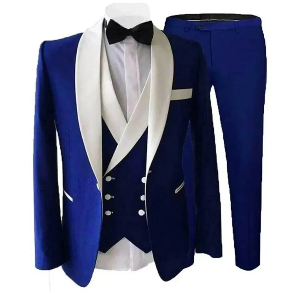 

Costume Homme 3 Pcs White Shawl Lapel Wedding Groom Prom Full Men Suits Tuxedos Bespokens Business Formal Male Blazers Sets