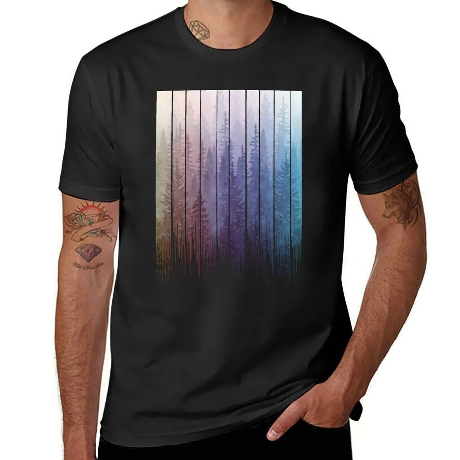 Grunge Dripping Rainbow Misty Forest T-Shirt vintage clothes kawaii clothes customs Aesthetic clothing slim fit t shirts for men