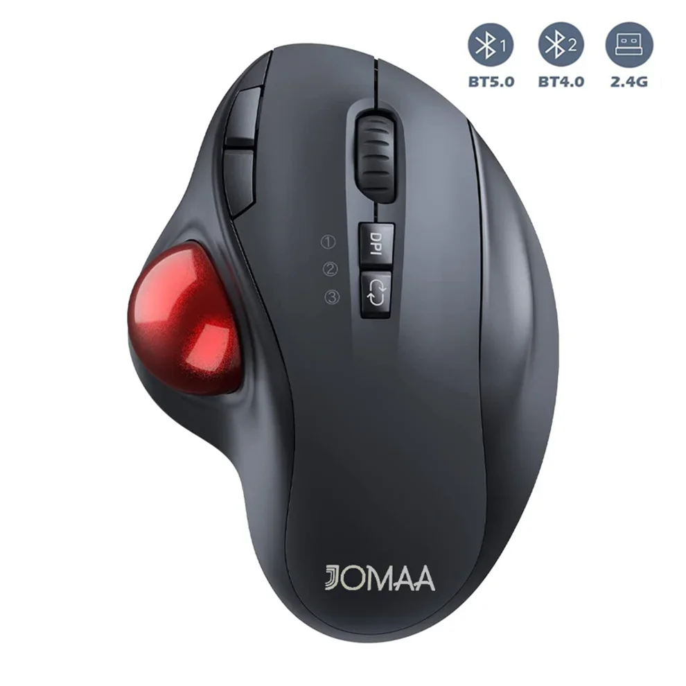 Jomaa 2.4G+Bluetooth Trackball Mouse Rechargeable Gaming Mouse for Mac WindowsCreative Professional CAD Drawing Game Mice