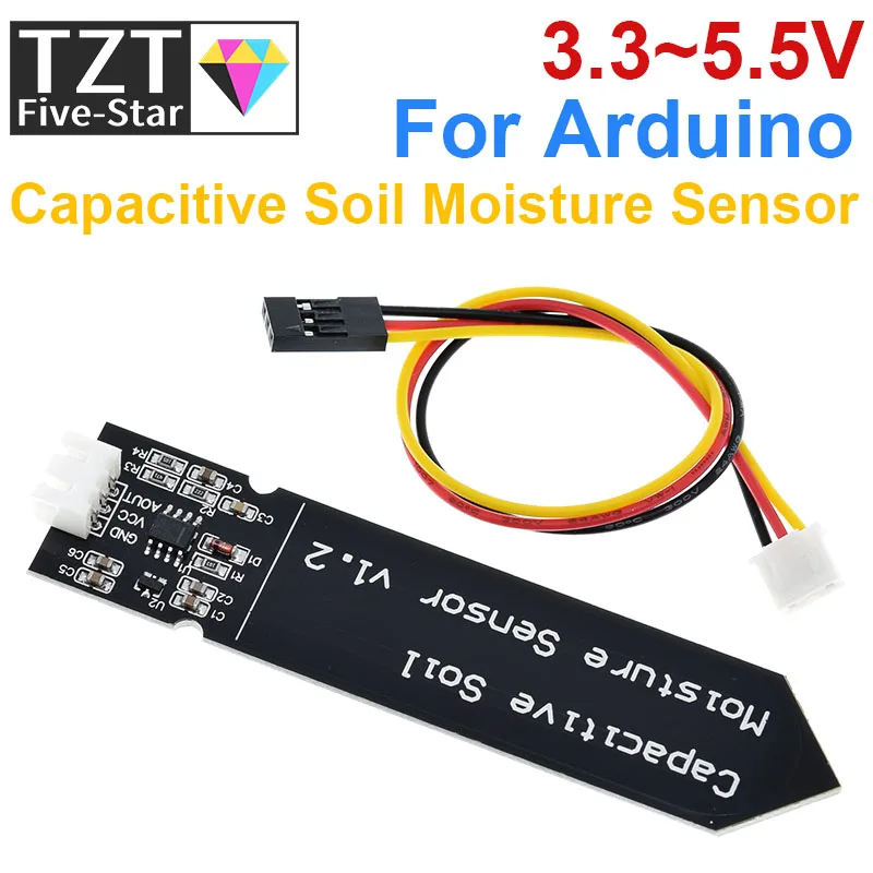 Capacitive Soil Moisture Sensor Module Not Easy to Corrode Wide Voltage Wire 3.3~5.5V Corrosion Resistant W/ Gravity for Arduino