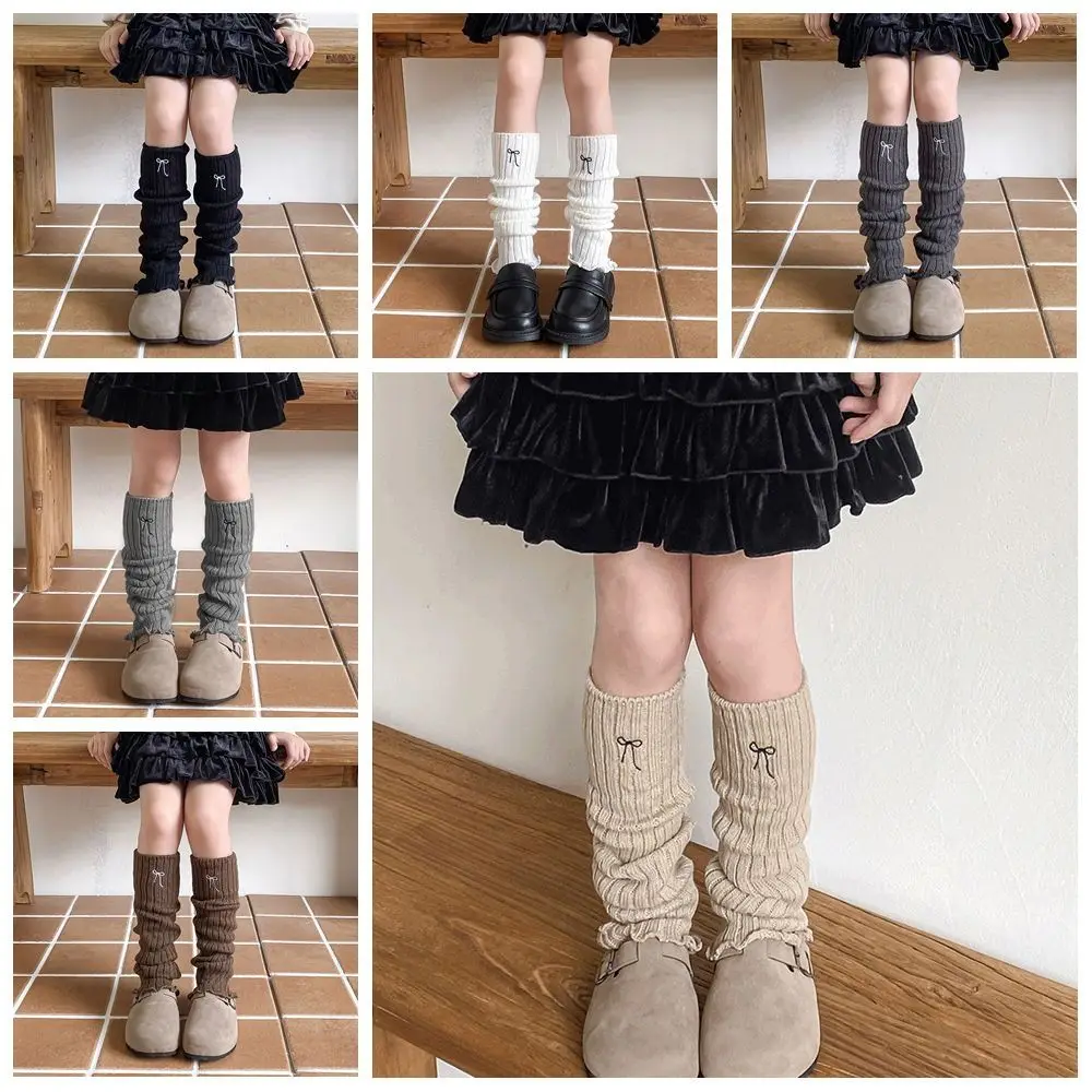 

Детские гетры в корейском стиле Kawaii JK Lolitas, вязаные чехлы для ног, шерстяные чехлы для ног, детские носки с вышивкой и бантом