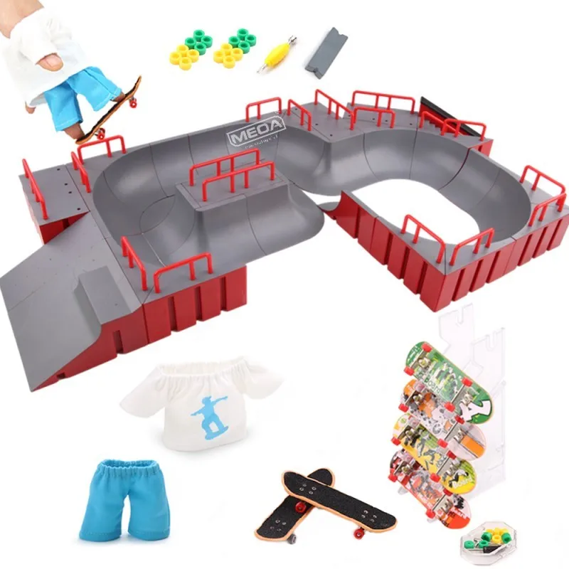 DIY Finger Skateboard Park Kit with BMX Fingerboard Park Combo with Corner Roll-in Ramp and Stair Finger Skatepark Training Toys